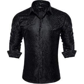 DiBanGu Mens Dress Shirt,Silk Paisley Long Sleeve Button Down Shirts for Men Wedding Party Regular Fit Shirt