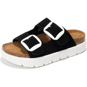 Project Cloud Genuine Leather Platform Sandals Women Footwear - Wedge Chunky Sandals Womens sandals with Memory Foam Insole and Cork Footbed (Greece Chunky)