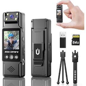Body Camera 4K HD Police Body Camera 128G Portable Mini Body Camera 180° Rotatable Lens 1200mAh 6H Battery, 1.3" LCD, Flash Light for Cycling, Daily Records, Delivery/Serving Jobs
