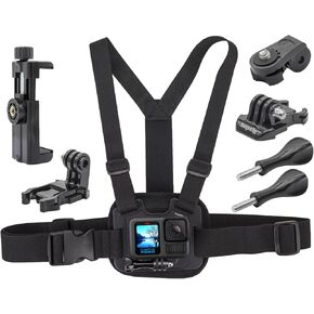 Suptig Chest Mount, Adjustable Phone Chest Strap, Breathable Material for Gopro Hero 13 Hero 12 Hero 11 Hero 10 Hero 9 Hero 8 Hero 7 Hero 5 4 3, AKASO, DJI osmo and More Action Cameras (Black)