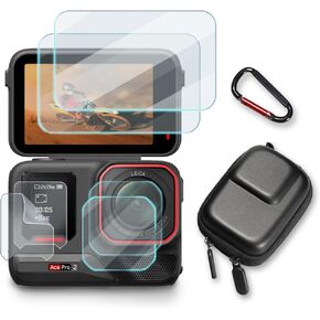 Screen Protector Compatible for Insta360 Ace Pro 2 Camera,Tempered Glass Film Anti Scratch High Definition Full Coverage and Hard Shell Travel Storage Carrying Case
