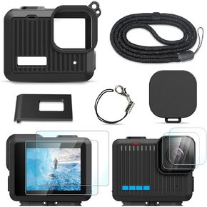 FitStill Silicone Sleeve Rubber Case for Go Pro Hero 4K,Protective Housing Case Replace Battery Side Cover&Screen Protectors& Lens Caps&Lanyard for Hero-4K Accessories Kit