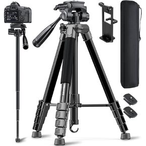 73" Camera Tripod and Monopod, Professional Aluminum Tripod Stand for Mirrorless Camera/DSLR/Cell Phone/Camcorder/GoPro, with Phone Holder and Travel Bag (Burnt Orange)