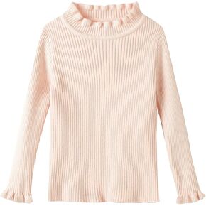 Mud Kingdom Girls Mock Neck Sweater Long Sleeve Knit Top Solid Ruffled Collar Undershirt Slim Fit Lettuce Trim