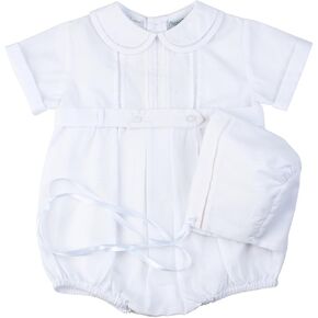 Feltman Brothers Dressy Belted Creeper with Hat Preemie White