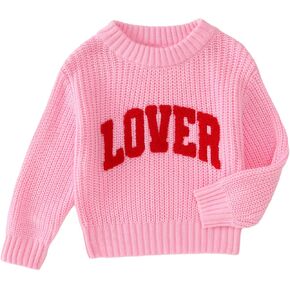 Valentine's Day Sweater for Toddler Baby Girl Boy Lover Letter Embroidery Knit Pullover Tops Holiday Outfits Clothes