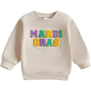 Toddler Baby Girl Boy Mardi Gras Outfit Letter Sweatshirt Long Sleeve T-Shirt Tops Fall Clothes