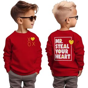 Toddler Baby Boy Valentines Day Sweatshirt Mr Steal Your Heart Long Sleeve Shirt XOXO Crewneck Pullover Top Outfit