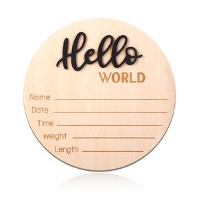 5.9 in Wooden Baby Announcement Sign,Hello World Newborn Sign,Welcome Baby Sign,Baby Name Sign for Nursery Decorations,Newborn Announcement Sign for Photo Props Baby Shower(Black)