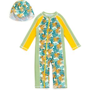 Disney Junior Baby UPF 50+ Sunsuit and Swim Hat Swimwear Set Newborn to Infant Sizes (3-6 Months - 24 Months)