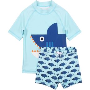 Cadocado Baby Boys' Swimsuit Rash Guard Sets 2-Piece Swimwear Short Sleeve Shirt with Swim Trunk Bathing Suit UPF 50+