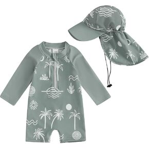 Hnyenmcko Baby/Toddler Boy Rash Guard Swimsuit Long Sleeve One Piece Zipper Swimwear Sunsuit Infant Bathing Suit Beachwear