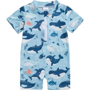 Toddler Infant Baby Boys Swimsuit One Piece Zipper Rash Guard Sea Animal Print Bathing Suit Swimwear
