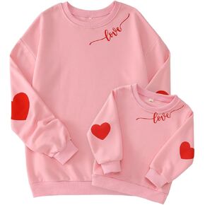 Ritatte Mommy and Me Valentine's Day Outfit Love Heart Graphic Family Matching Sweatshirt Crewneck Long Sleeve Pullover Top