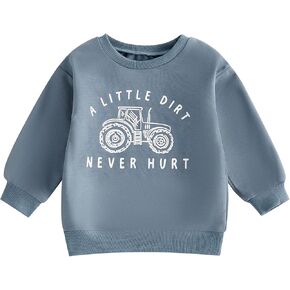 Toddler Baby Boy Crewneck Sweatshirt Tractor Letter Long Sleeve Pullover Tops Fall Winter Outfits Casual Clothes