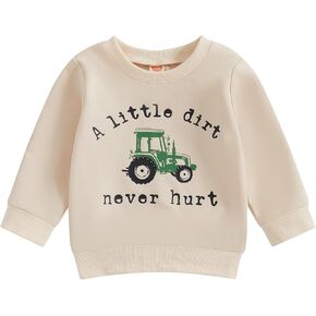 Toddler Baby Boy Crewneck Sweatshirt Tractor Letter Long Sleeve Pullover Tops Fall Winter Outfits Casual Clothes
