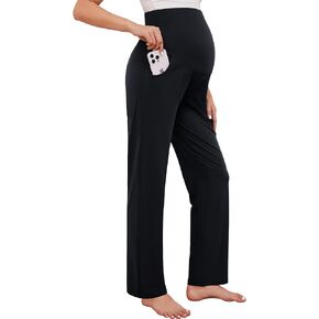 POSHGLAM Women's Maternity Pants Straight Leg Stretchy Comfy Palazzo Lounge Casual Pants