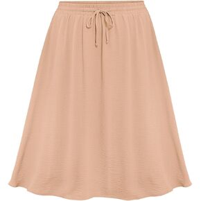 Lastshe Women's Plus Size Midi Skirts Elastic High Waisted Casual Loose Boho A-Line Flowy Skirt with Pockets