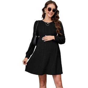 Maternity Sweater Dress Lantern Sleeve Crew Neck A-Line Swing Knit Dress Casual Loose Winter Pullover Sweater Midi Dresses