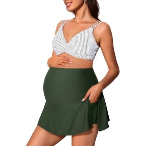 Summer Mae Maternity Swim Dress Two-Piece Bikini Swimsuit Pregnancy Bathing Suit with Pockets