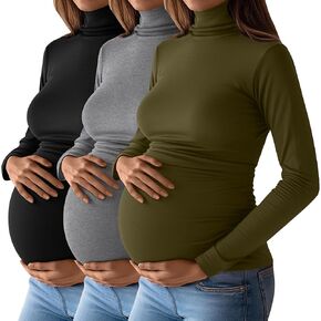 Ficerd 3 Pack قمصان الأمومة النسائية ، والخيار المملوكة لركوب الأكمام الطويلة.