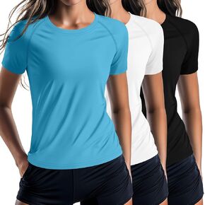 Huukeay 3 Pack Women's Swim Shirt Short Sleeve Rash Guard Quick Dry Crewneck Swimsuit Summer UV Sun Protection Tops UPF 50+