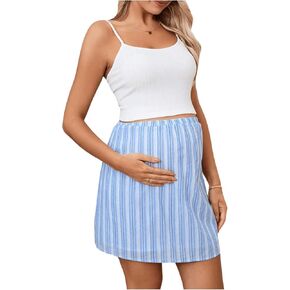 OYOANGLE Women's 2 Piece Maternity Outfits Scoop Neck Crop Cami Tops and Striped Print Skirts Sets