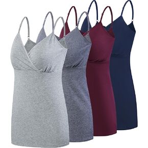 SUIEK 4 Pack Nursing Tank Tops Maternity Cotton Cami Breastfeeding Sleep Bralette