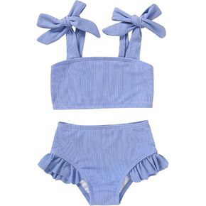 YOUNGER TREE Toddler Baby Girls Swimsuit Two Piece Solid Color Stripe Swimwear Summer Beach Bikini Bathing Suit 18M-6T