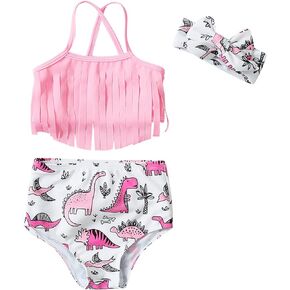 Lysmuch 3 قطع Baby Girls Bikini Swimsuit Dinosaur بدلة الاستحمام الدعوى الصغيرة شاطئ الشرابات ملابس الصيف ملابس (Pink ، 0-6 أشهر)