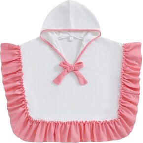 Toddler Baby Girl Hooded Beach Towels Baby Girl Bow Ruffled Swimsuit Cover up Summer Beach Bath Poncho Towel Cloak