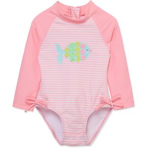 Little Me Clothes for Baby Girls' Full Coverage Rash Guard, 6 Months - 4 Toddler