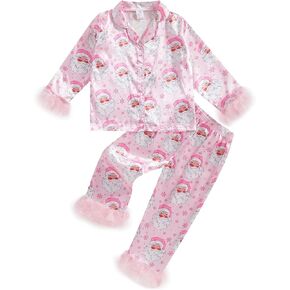Toddler Baby Girl Boy Silk Satin Pajamas Set Button Down Pjs Kids Long Sleeve Shirt Pants Christmas Pjs Sleepwear