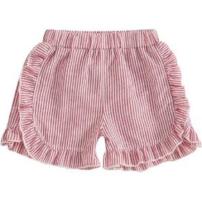 Karuedoo Toddler Baby Girl Shorts Casual Summer Gingham Plaid/Seersucker Elastic Waist Ruffle Hem Shorts Bottoms