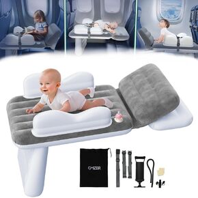omzer Inflatable Toddler Airplane Bed: Kids Airplane Bed with Cup Holder & Seat Belt - Portable Baby Travel Bed with Travel Bag & Hand Pump