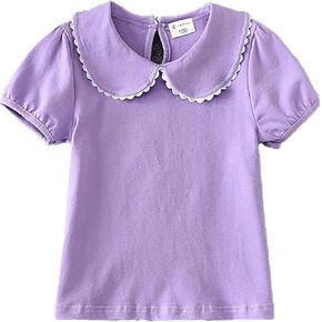 Baby Girl Kids Blouses Shortsleeves Solid Color Doll Collar T-Shirt Top Bottom