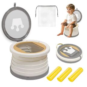 Portable, Foldable Potty seat for Toddler, Training Toilet Seat Emergency Toilet The Bottom Has the Function of Storing Garbage Bags for Car, Camping, (grey)