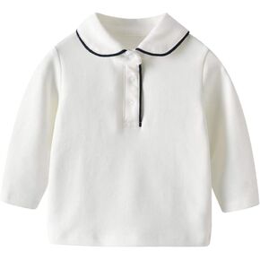 Infant Baby Boys' Collared Long Sleeve Cotton White Lapel Polo T-Shirts Tees Tops Shirt 6M-3T for Toddler