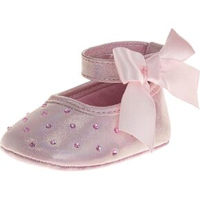 Josmo Baby Girls Sparkling Satin Mary Jane Sandals with Bow and Rhinestones Soft Sole Crib Shoes (Size 2-4 Infant)