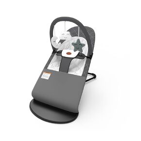 Portable Baby Bouncer Seat for Infants, 0-18 Months, 100% Cotton, 3 Modes of Use with Rocker & Stationary Options, Ergonomic Infant Chair with Hanging Toys – Grey