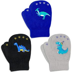 3 Pairs Kids Knitted Mittens Toddler Winter Gloves Boys Stretch Mittens Magic Full Finger Warm Mittens