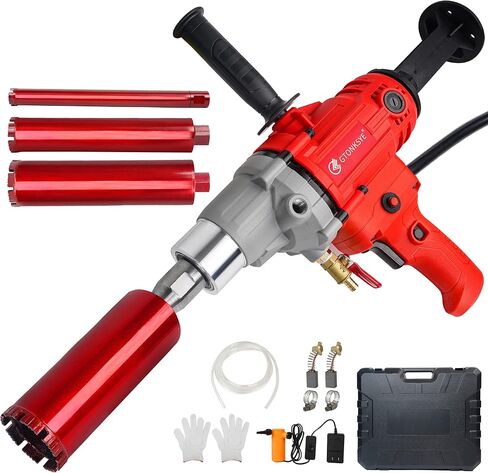 Diamond Core Drilling Machine，Handheld Dry and Wet Core Drill Rig， 1-1/4"Threaded Shaft, Equipped with Wet Drill Bits 1.25", 2.5", 3.25",4"and Water Pump Set, Suitable for Concrete Bricks and Stones in Saudi Arabia