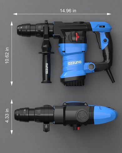 AZZUNO 1-1/4" SDS-Plus 15Amp Heavy Duty Rotary Hammer Drill, 4 Functions, for Drilling in Concrete, Brick and Stone, Includes Chisel and Drill Bits in Saudi Arabia
