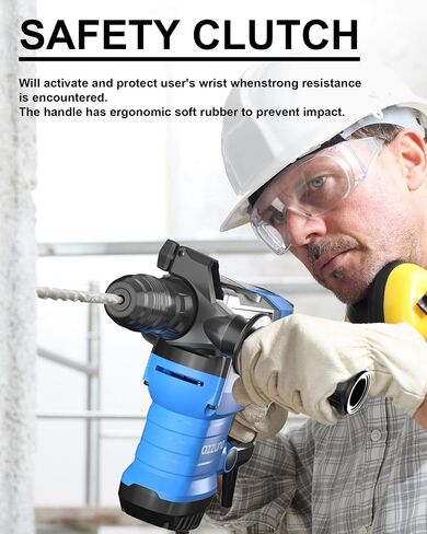 AZZUNO 1-1/4" SDS-Plus 15Amp Heavy Duty Rotary Hammer Drill, 4 Functions, for Drilling in Concrete, Brick and Stone, Includes Chisel and Drill Bits in Saudi Arabia