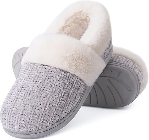 Evshine Fuzzy Memory Foam Slippers for Women Closed Back Knit House Shoes | Soft Faux Lamb Wool Lining, Non-Slip Rubber Sole, Indoor Outdoor Comfort in Saudi Arabia