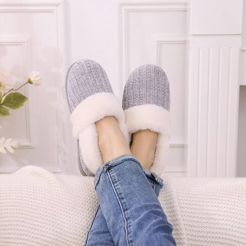 Evshine Fuzzy Memory Foam Slippers for Women Closed Back Knit House Shoes | Soft Faux Lamb Wool Lining, Non-Slip Rubber Sole, Indoor Outdoor Comfort in Saudi Arabia