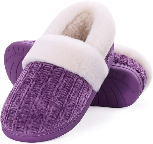 Evshine Fuzzy Memory Foam Slippers for Women Closed Back Knit House Shoes | Soft Faux Lamb Wool Lining, Non-Slip Rubber Sole, Indoor Outdoor Comfort in Saudi Arabia