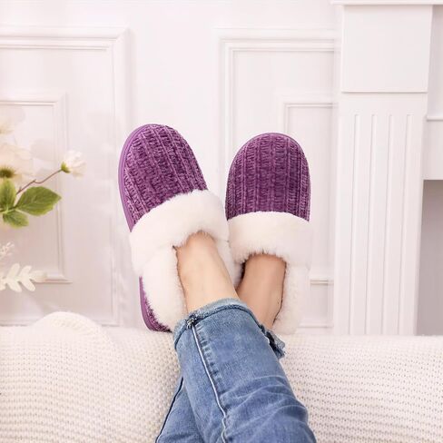 Evshine Fuzzy Memory Foam Slippers for Women Closed Back Knit House Shoes | Soft Faux Lamb Wool Lining, Non-Slip Rubber Sole, Indoor Outdoor Comfort in Saudi Arabia