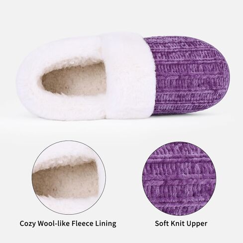 Evshine Fuzzy Memory Foam Slippers for Women Closed Back Knit House Shoes | Soft Faux Lamb Wool Lining, Non-Slip Rubber Sole, Indoor Outdoor Comfort in Saudi Arabia