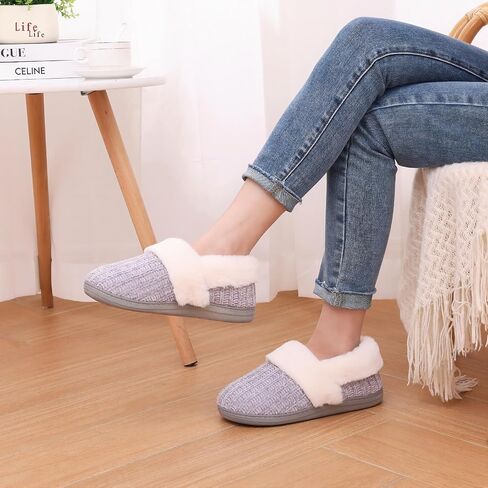 Evshine Fuzzy Memory Foam Slippers for Women Closed Back Knit House Shoes | Soft Faux Lamb Wool Lining, Non-Slip Rubber Sole, Indoor Outdoor Comfort in Saudi Arabia